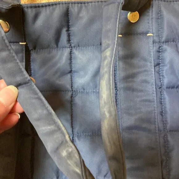 Clare V. Tropezienne Tote Quilted Puffer Bag Navy Blue Flaw inside Straps - Picture 5 of 7